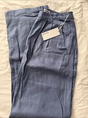 Reformation Women Linen-Blend Chinos in Slate Blue
